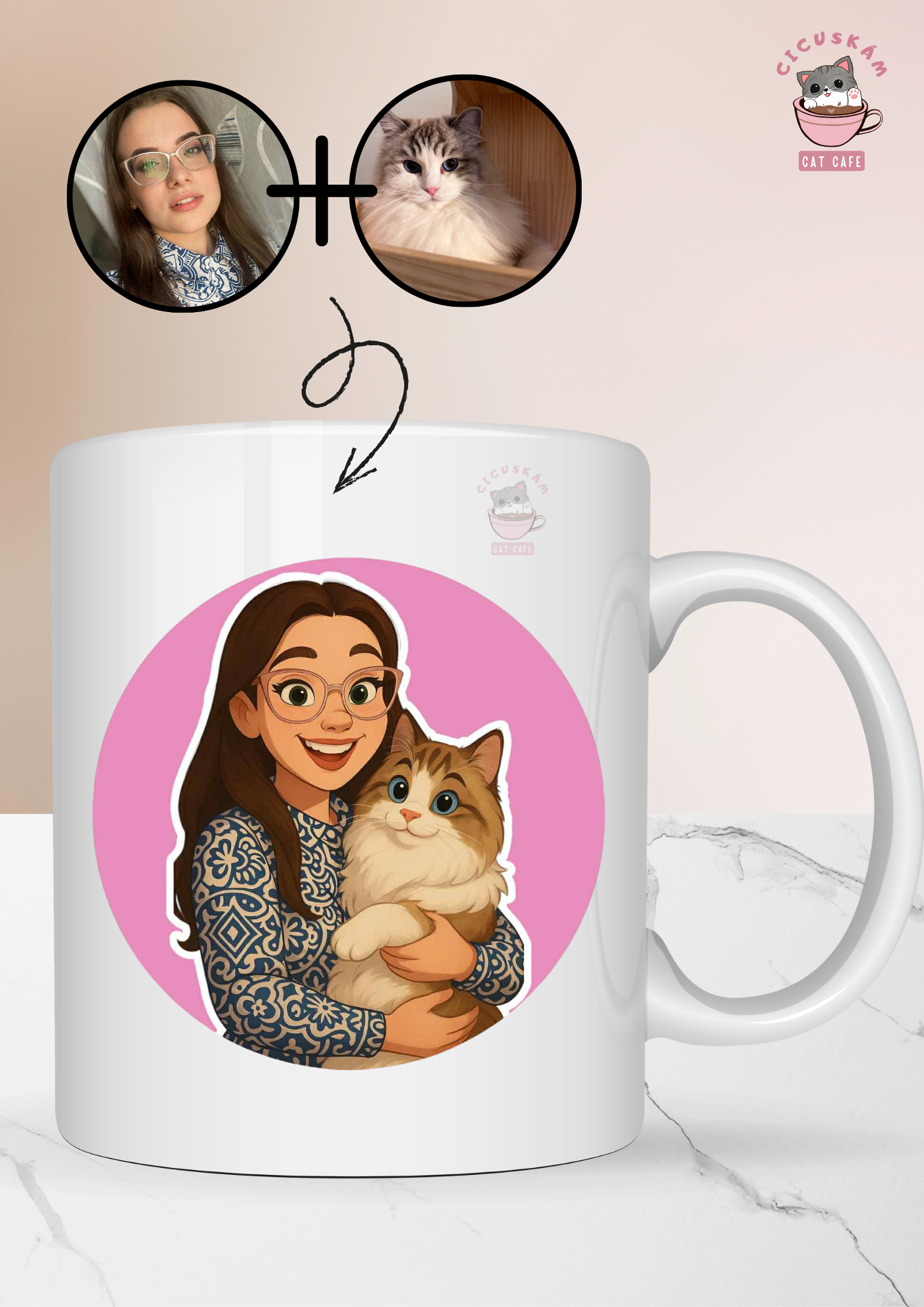 Te és a cicád-Disney-stílusú egyedi cicás bögre - fotó alapján készítve - Image 2