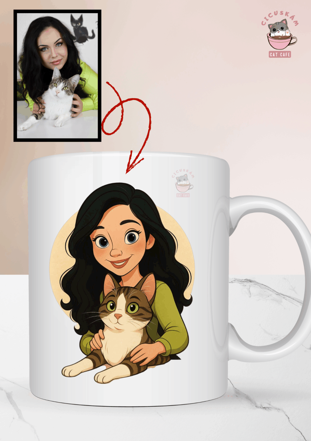 Te és a cicád-Disney-stílusú egyedi cicás bögre - fotó alapján készítve